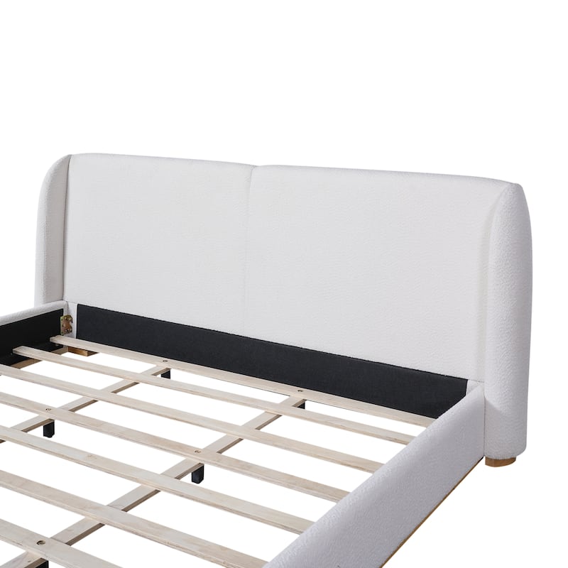 Christopher Knight Home - Aurelius Boucle Upholstered Bed Frame with Solid Rubberwood Base and Wingback Headboard