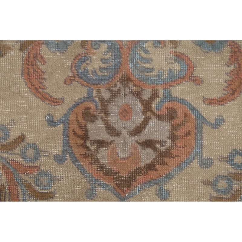 Distressed Floral Tabriz Persian Vintage Area Rug Handmade Wool Carpet - 9'4"x 12'10"