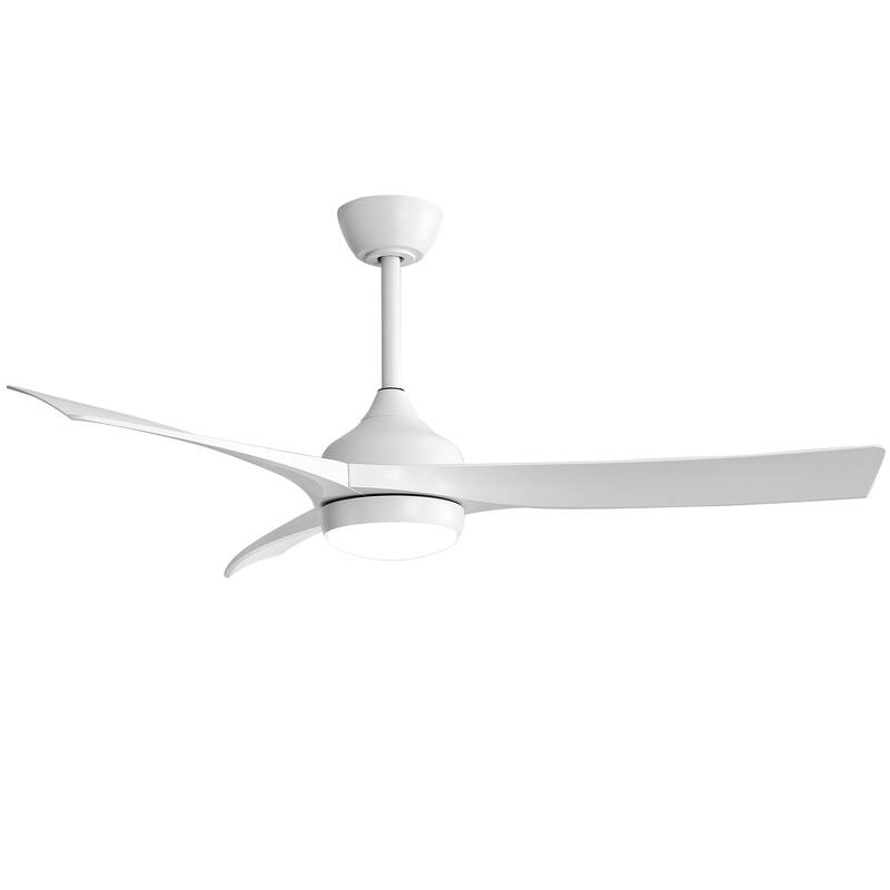 52 Inch Modern White Ceiling Fan with 18W LED Light and Remote Control 3 ABS Blades Noiseless Reversible DC Motor - White