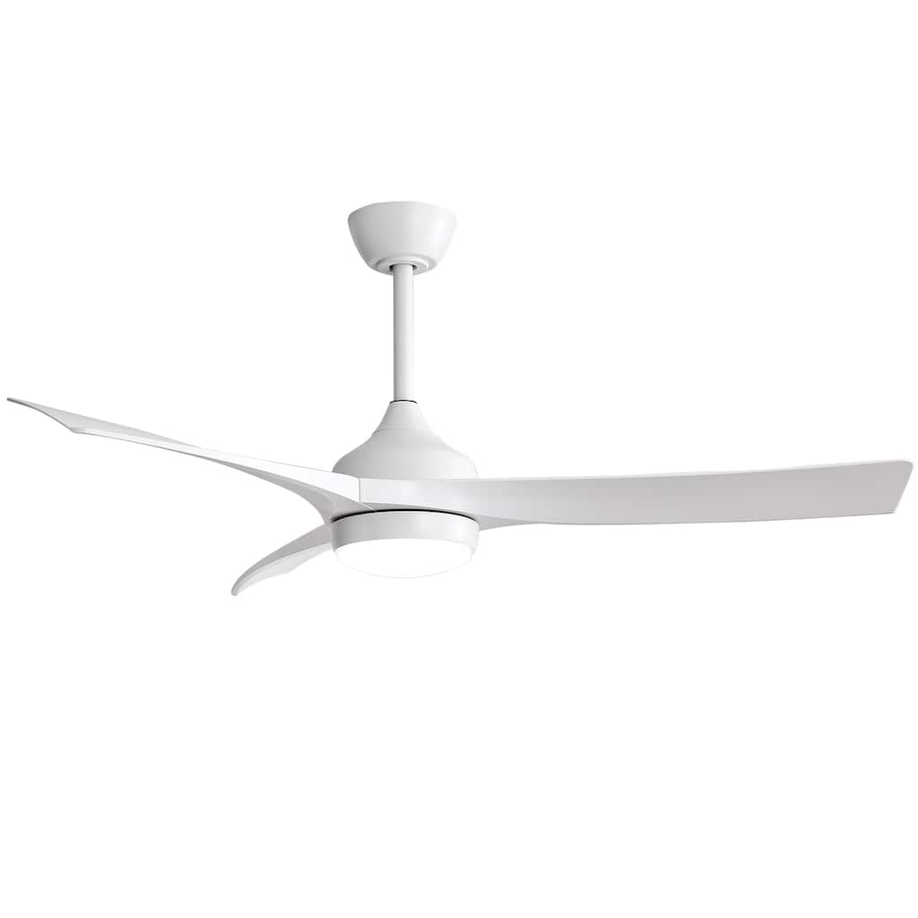 52 Inch Modern White Ceiling Fan with 18W LED Light and Remote Control 3 ABS Blades Noiseless Reversible DC Motor