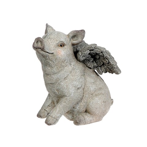Polyresin Garden Figurine (sitting Pig With Wings - L)
