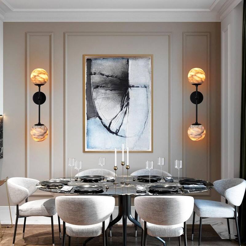 KAYLA Anjely Modern 25" Alabaster Wall Sconce, 1-Light Dimmable Wall Light with Brass Base, G9 LED Bulbs Included