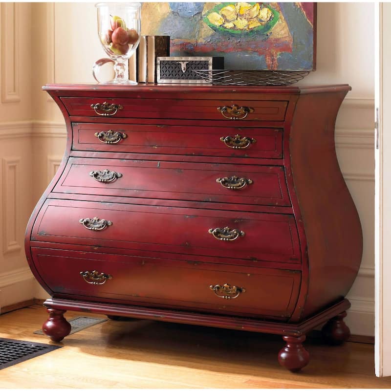 Hooker Furniture 44 Inch Wide 5 Drawer Hardwood Dresser - Distressed Red