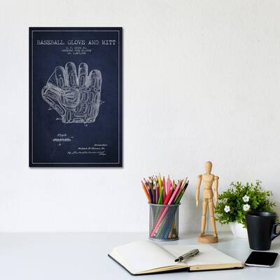 iCanvas "Baseball Glove Navy Blue Patent Blueprint" by Aged Pixel Canvas Print