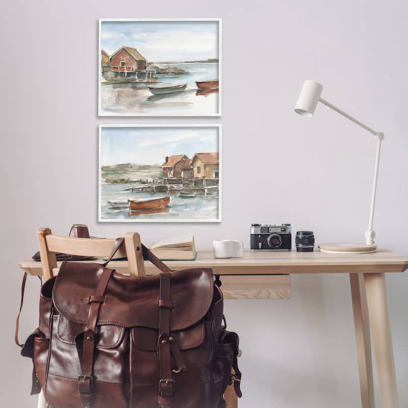 Stupell Coastal Shack Landscape Framed Giclee Art Design By Ethan Harper (Set of 2)