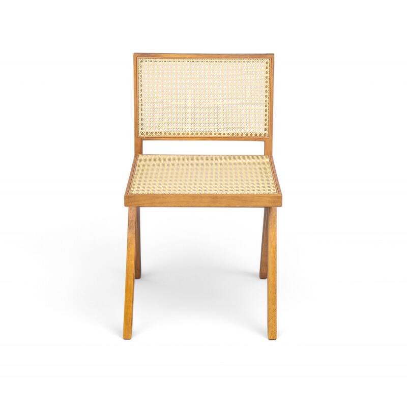 Rattan Dining Chair Set of 2, Armless Side Chairs with Wood Legs
