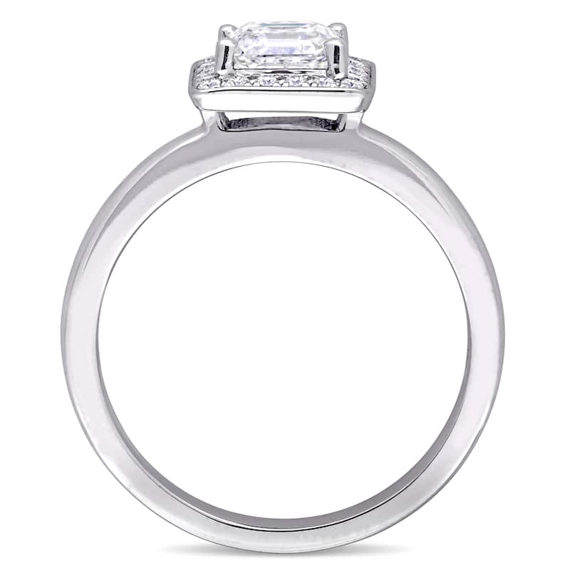 Miadora 1ct TDW Asscher and Round Diamond Halo Engagement Ring in 14k White Gold