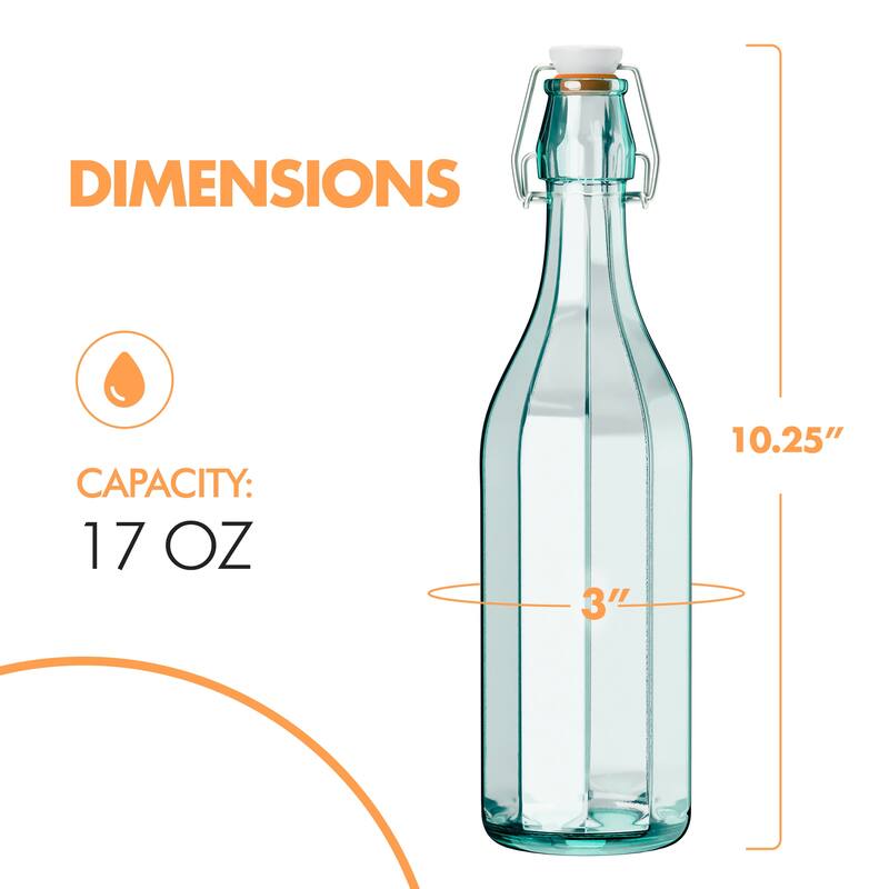 Amici Home Set of 2 Italian Recycled Green Faceted Hermetic Bottles