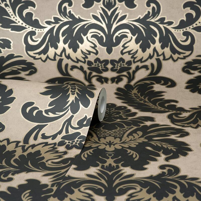 Brewster Windsor Black Damask Wallpaper
