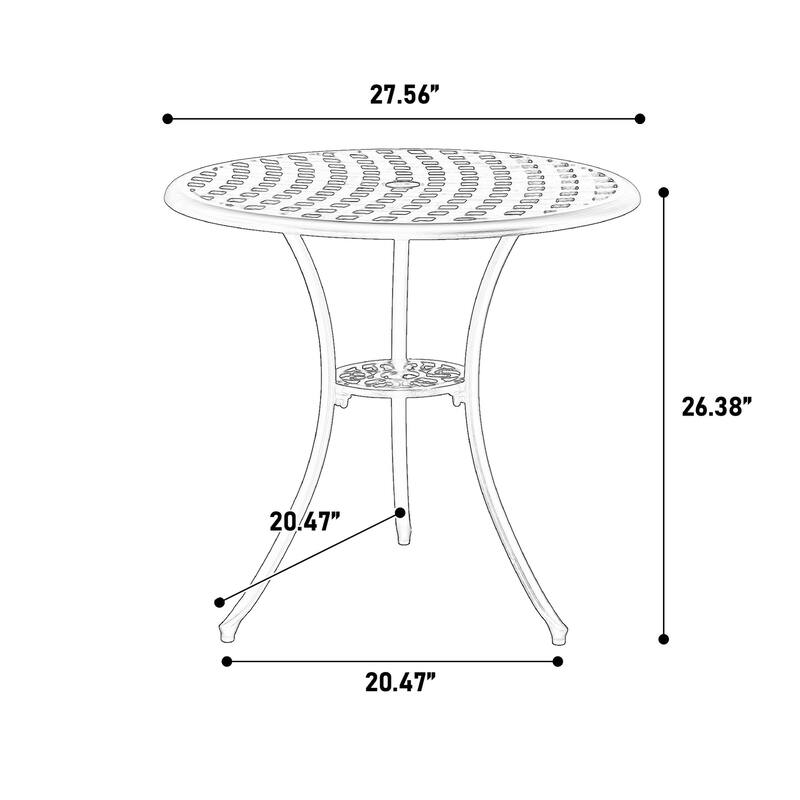 Outdoor 3-Piece Bistro Table and Chairs Set with Umbrella Hole, Patio Aluminum Chairs Set with Cushion & Round Table