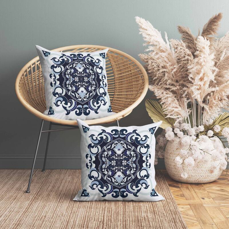 Soft Square Escape Indoor/Outdoor Reversible Throw Pillow Blue and Mint