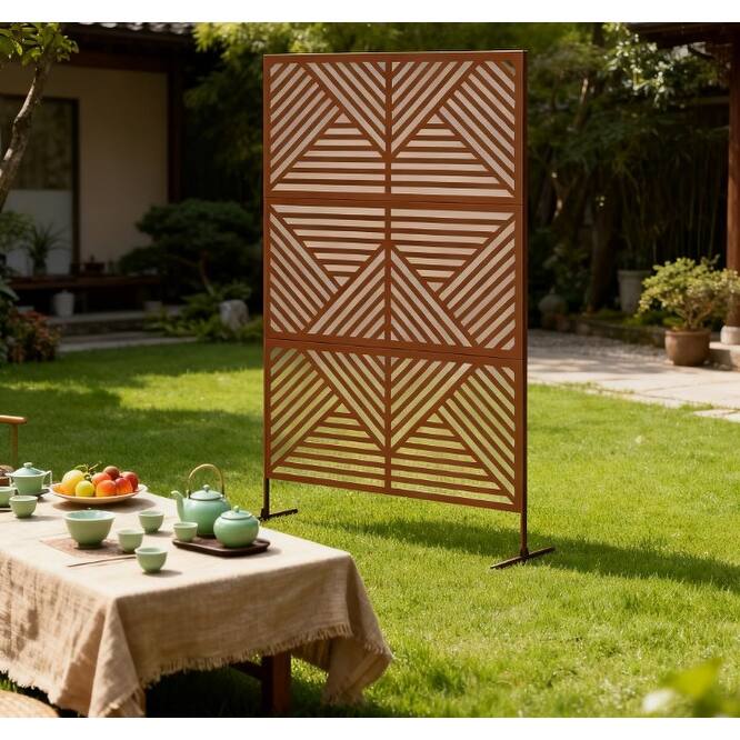 GDFStudio - Avery Modern Outdoor Steel Decorative Privacy Screen and Trellis Panel - 78"H - Brown