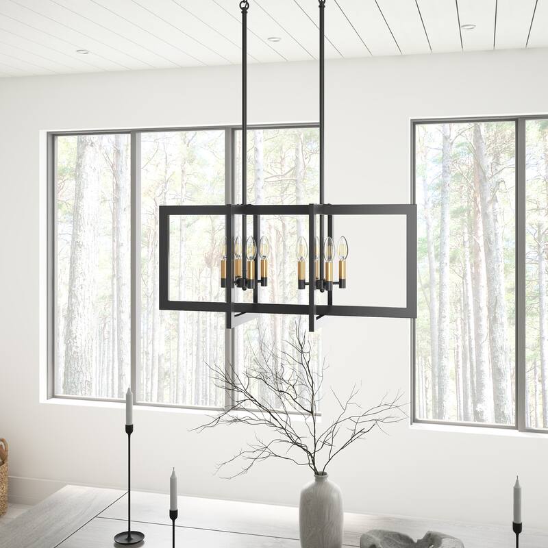 Farmhouse 8-Light Rectangle Frame Candle Chandelier Fixture for Kitchen Island