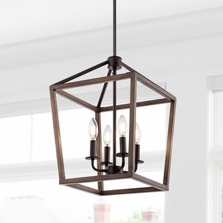 Oria Iron Farmhouse Industrial Lantern LED Pendant, Oil Rubbed Bronze/Faux Wood by JONATHAN Y