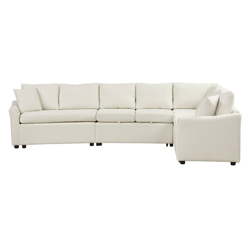L-shaped Sofa Convertible Sofa Bed Pull Out Sofa Sleeper with Two Back Pillows, Two USB Ports and Two Power Sockets