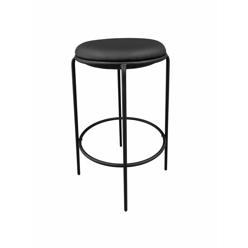Neni 30 Inch Barstool Set of 2, Round Cushioned Seat, Black Faux Leather