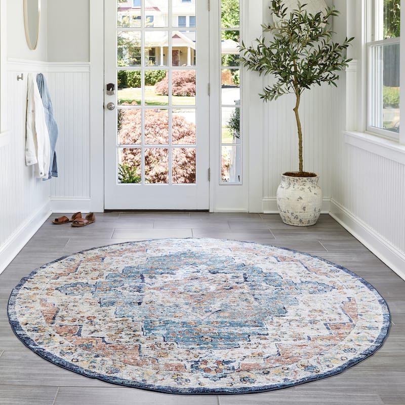 Nuloom Signe Faded Transitional Area Rug - 5' Round - Multicolor