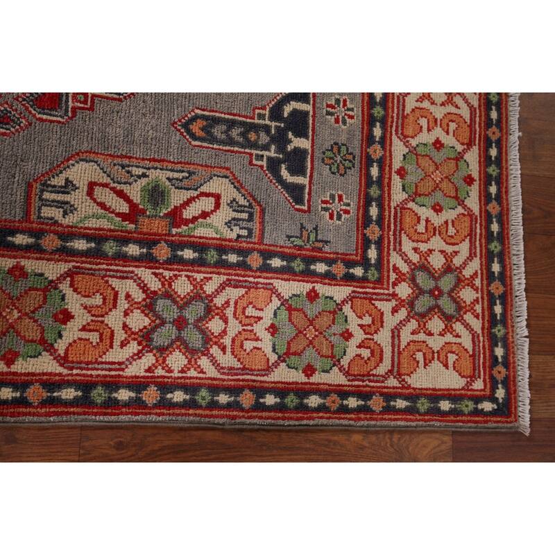 Gray Kazak Foyer Rug Hand-Knotted Wool Carpet - 3'2" x 5'0"