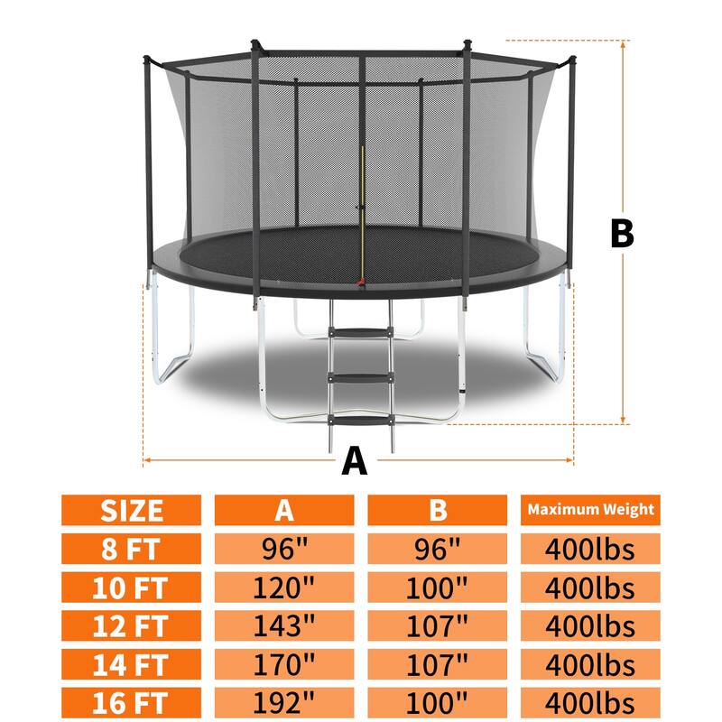 8FT Trampoline with Safety Enclosure Net, Trampoline with Heavy Duty Jumping Mat and Spring Cover Padding for Kids and Adults