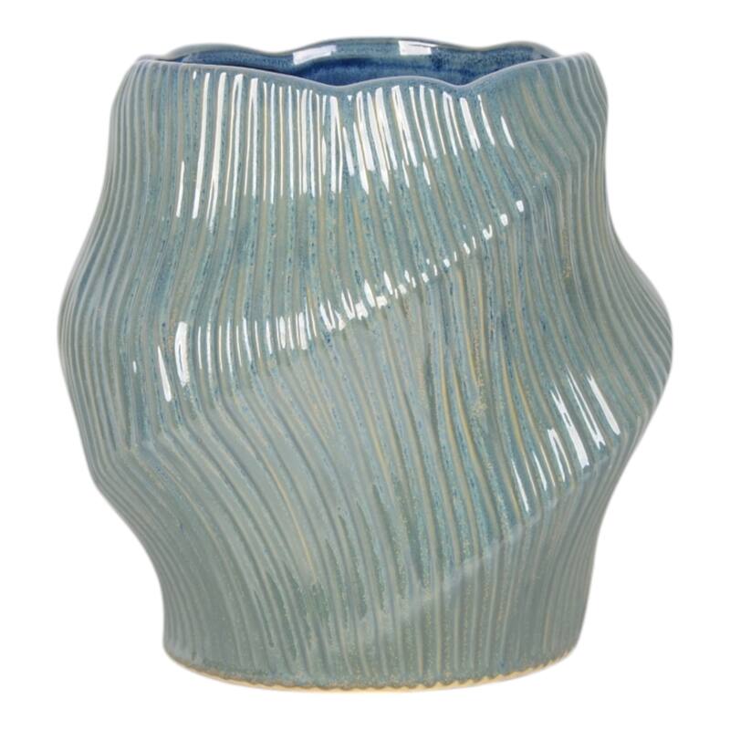 Ceramic Decorative Vase with Ribbed Texture Sculptural Hollow Design