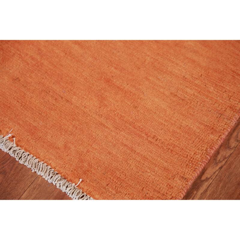 Orange Modern Gabbeh Oriental Rug Hand-Knotted Wool Carpet - 3'1" x 4'10"