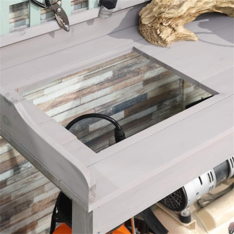 Wooden Garden Potting Bench with Sink, Storage Drawer & Shelves - 36.25" L x 16.75" W x 47" H