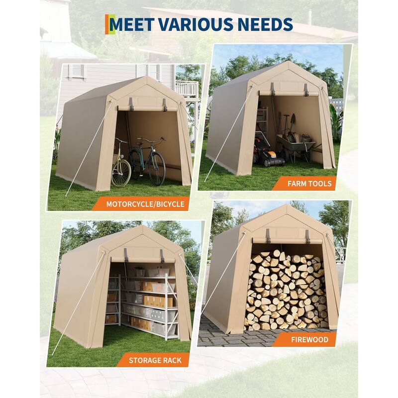 6x6 FT Portable Outdoor Storage Shed with 2 Roll-Up Zipper Doors & Vents, 240G Heavy-Duty Shelter Waterproof PE Tarp