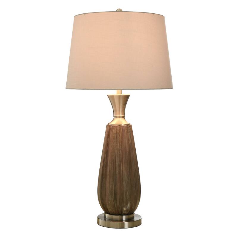 Roanoke Brown Table Lamp - Polyresin with Faux Wood Brush Finish - Cream Shade