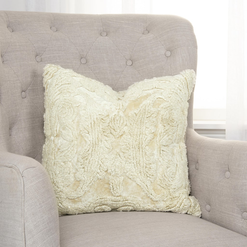 Ivory Butterfly Cotton Embroied Throw Pillow
