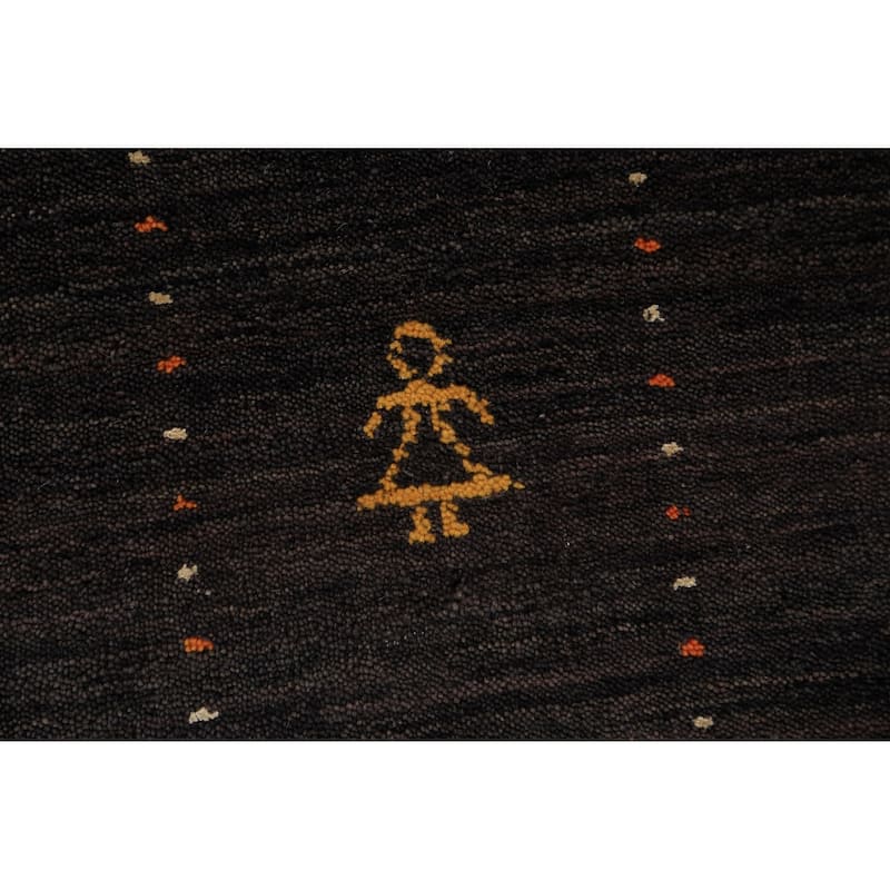 Tribal Gabbeh Area Rug Hand-Knotted Oriental Brown Wool Carpet - 8'1" x 9'10"