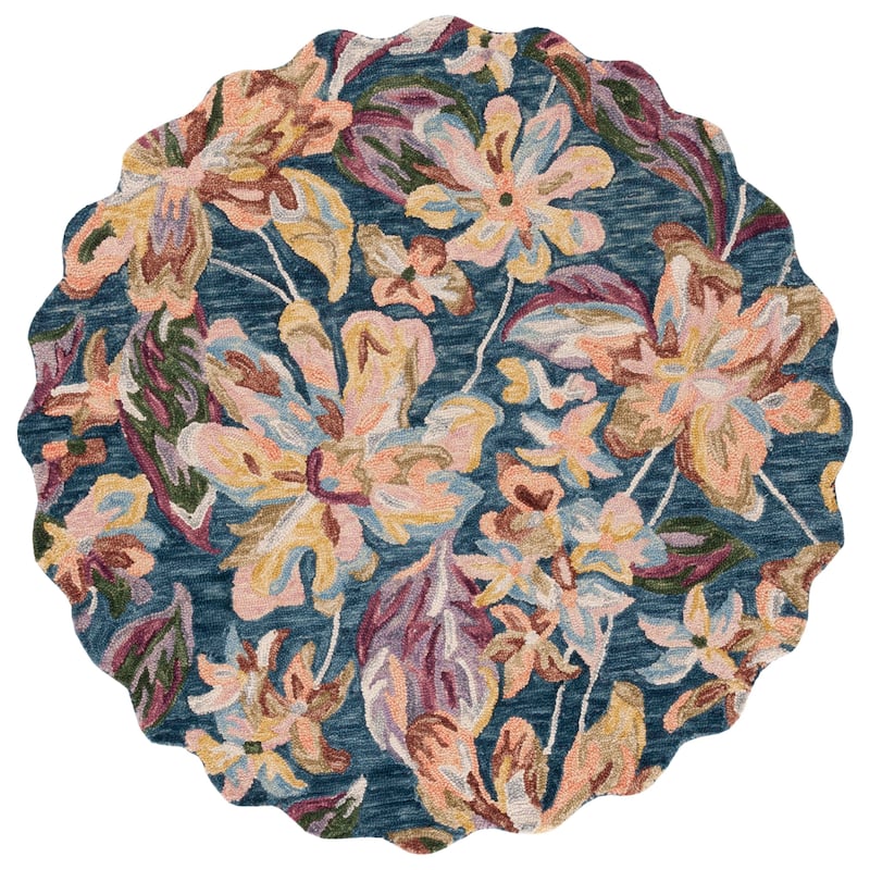 SAFAVIEH Handmade Blossom Clasien French Country Floral Wool Rug - 6' Round - Blue/Gold