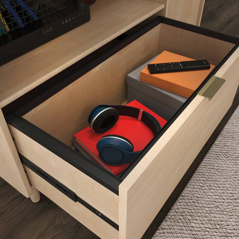 Wood Credenza for TVs up to 46" with Concealed Storage, Brown - 44.06" W x 18.50" D x 30.32" H