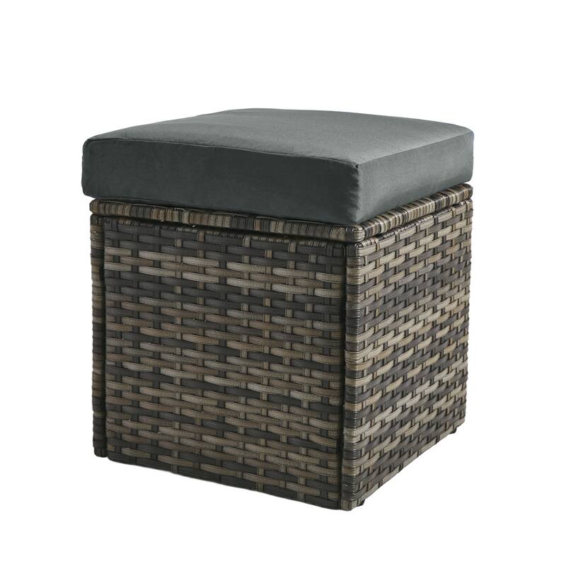 Outdoor Patio PE Wicker Ottoman with Cushion