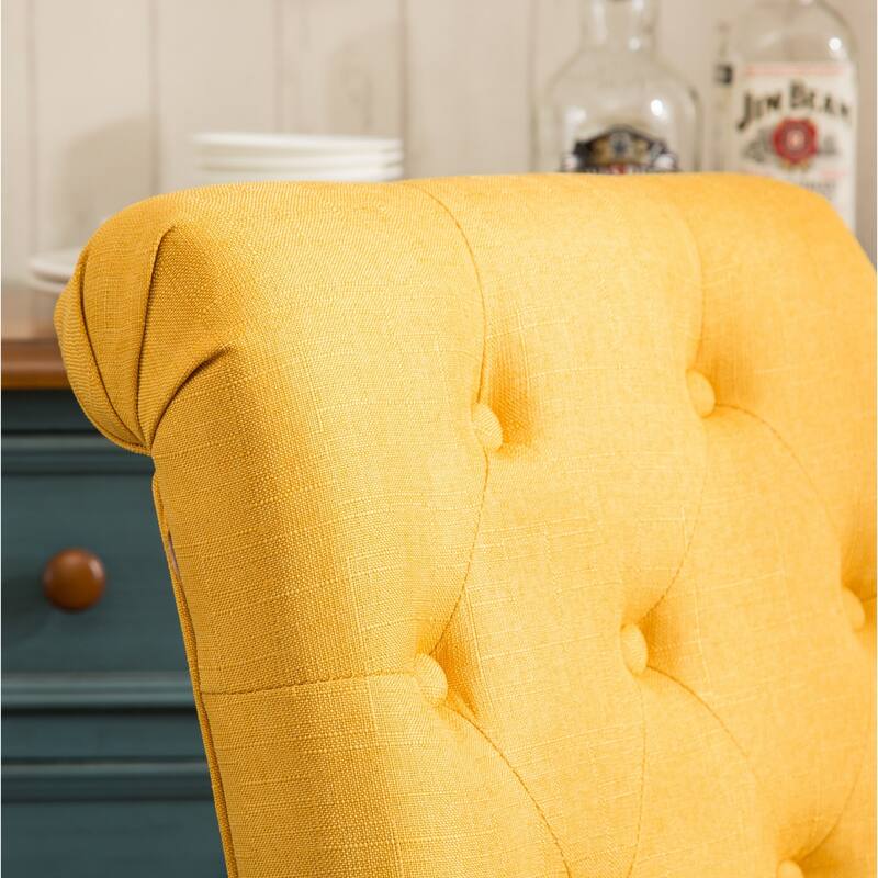 Rustic Rectangular Dining Table with Wood Legs, Kitchen Table and Chair Set, Button Tufted Upholstered Dining Chairs, Yellow