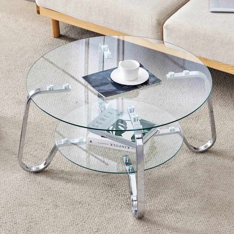 Retro Minimalist Metal Frame Glass Coffee Table, 31.5" Square, Vintage Elegance - 31.5" L x 31.5" W x 17.7" H - Silver