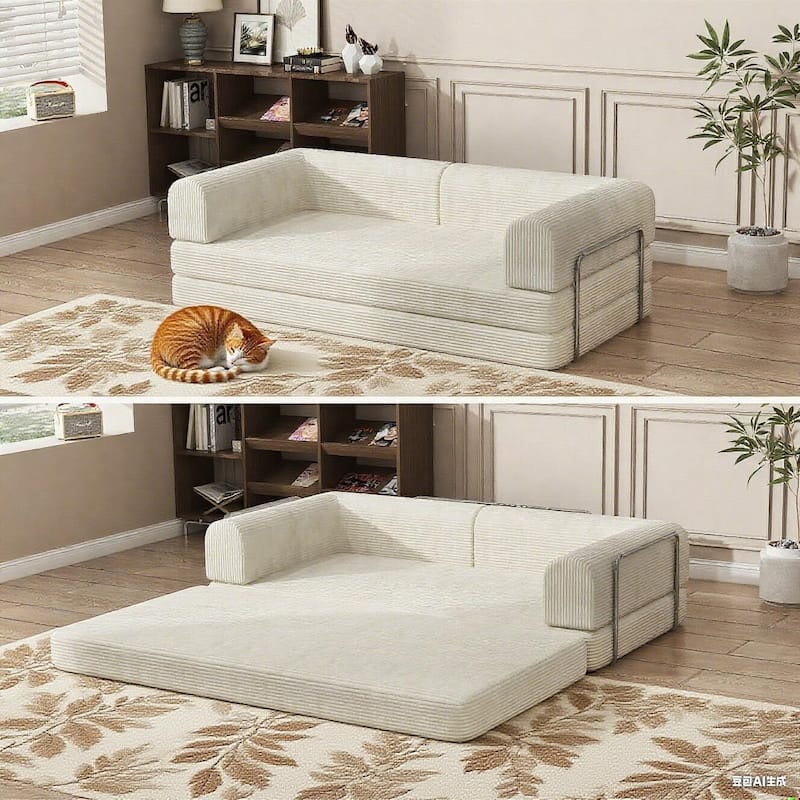 1 PC Convertible Modular Sleeper Sofa Bed for Living Room Lounge Studio - Beige