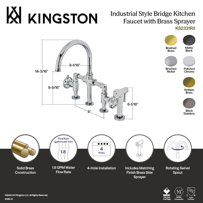 Kingston Brass Belknap Bridge Kitchen Faucet