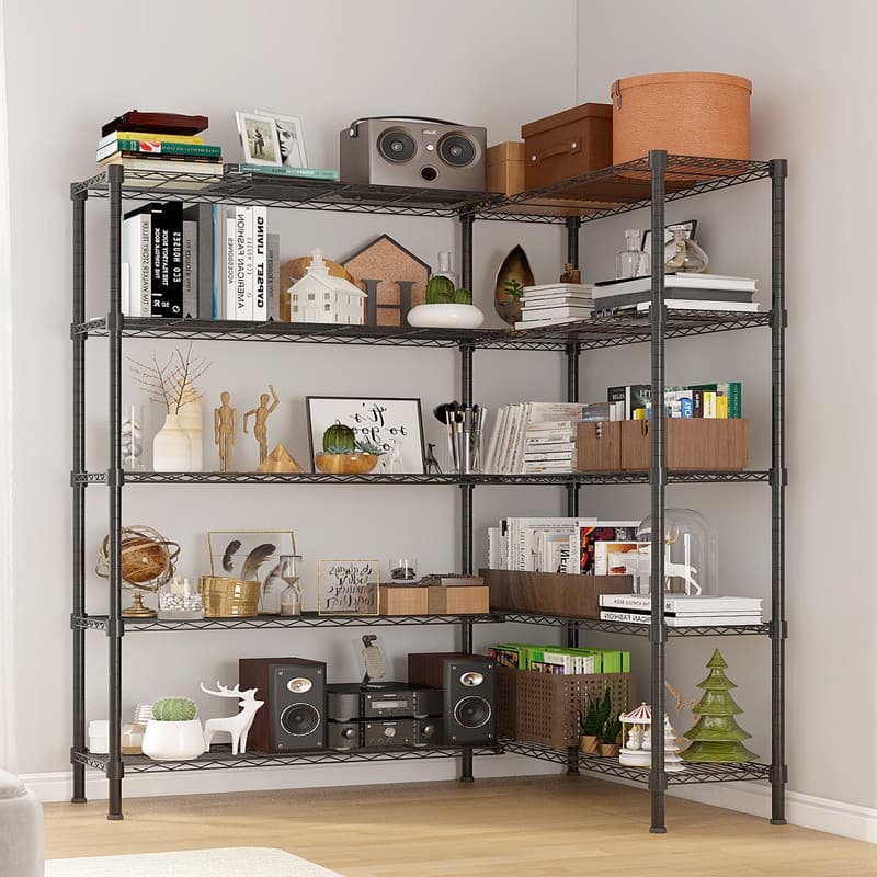 62.9''W Adjustable Storage Shelves NSF Wire Shelving Unit Multiple rows Shelving for Storage Rack Shelves - Black - 5 floors and 2 rows