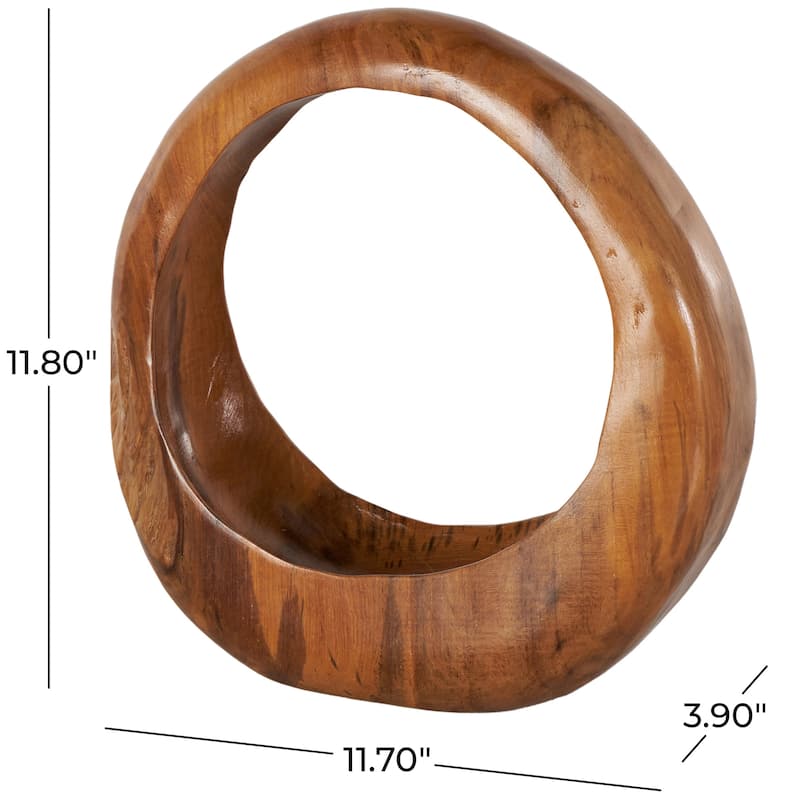 Teak Wood Abstract Handmade Round Sculpture - Brown - Roche River Decor