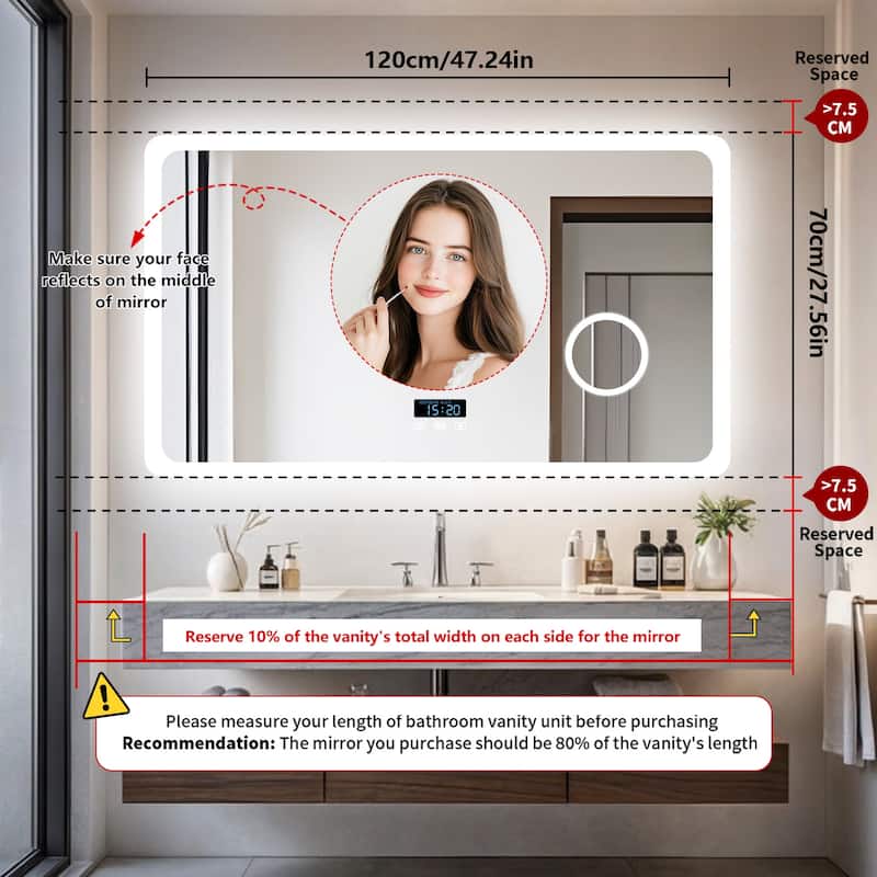 Smart LED Bathroom Mirror with Bluetooth Speaker, Anti-Fog Magnifying