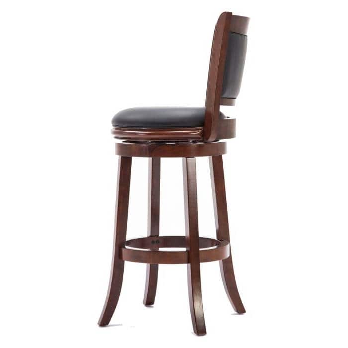 Cherry 29-inch Solid Wood Bar Stool with Faux Leather Swivel Seat - 43.5'' H x 18'' W x 19.5'' D