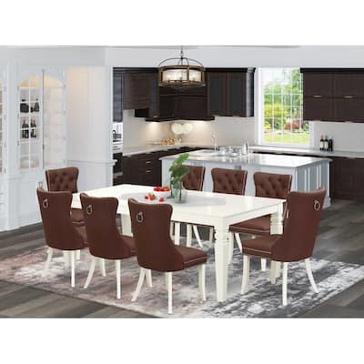 Linen White 9 Piece Dining Set - Rectangle Table with Leaf & 8 Chairs
