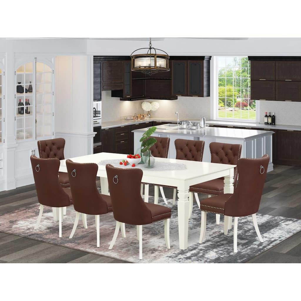 Linen White 9 Piece Dining Set - Rectangle Table with Leaf & 8 Chairs