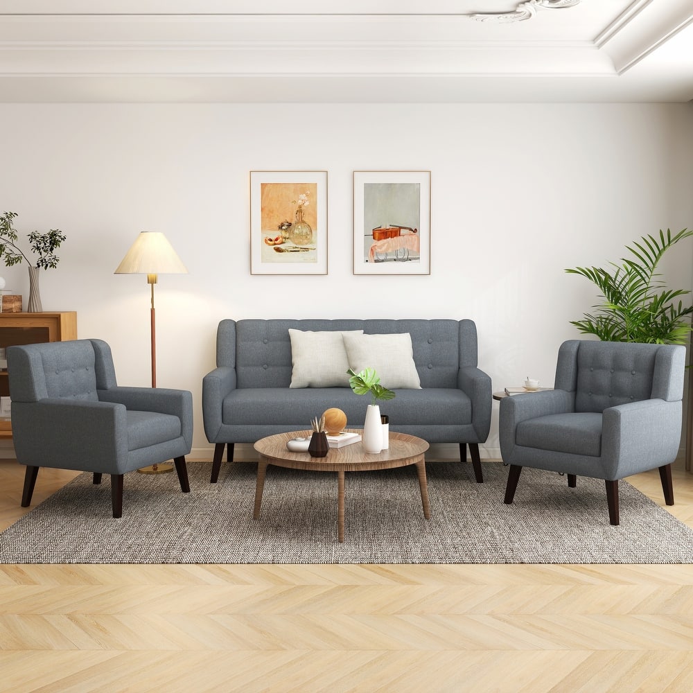 3-Piece Mid-Century Modern Living Room Set with Loveseat and 2 Chairs