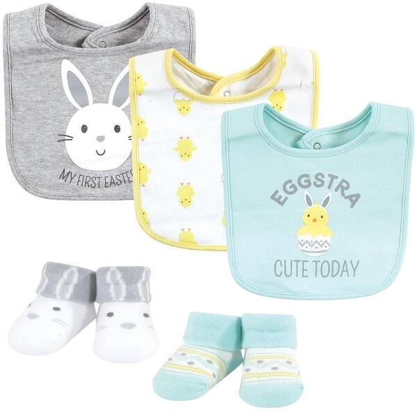 slide 1 of 1, Hudson Baby Unisex Baby Cotton Bib and Sock Set, Eggstra Cute, 0-9 Months - Eggstra Cute - One Size One Size - Eggstra Cute