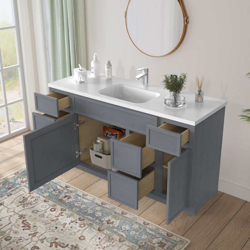Vanity Art 60" Birch Freestanding Bathroom Vanity Cabinet without Top