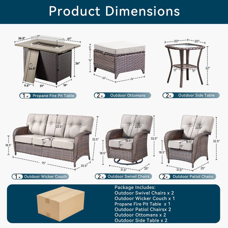 10-Piece Outdoor Sofa Chair with 41" Fire Table