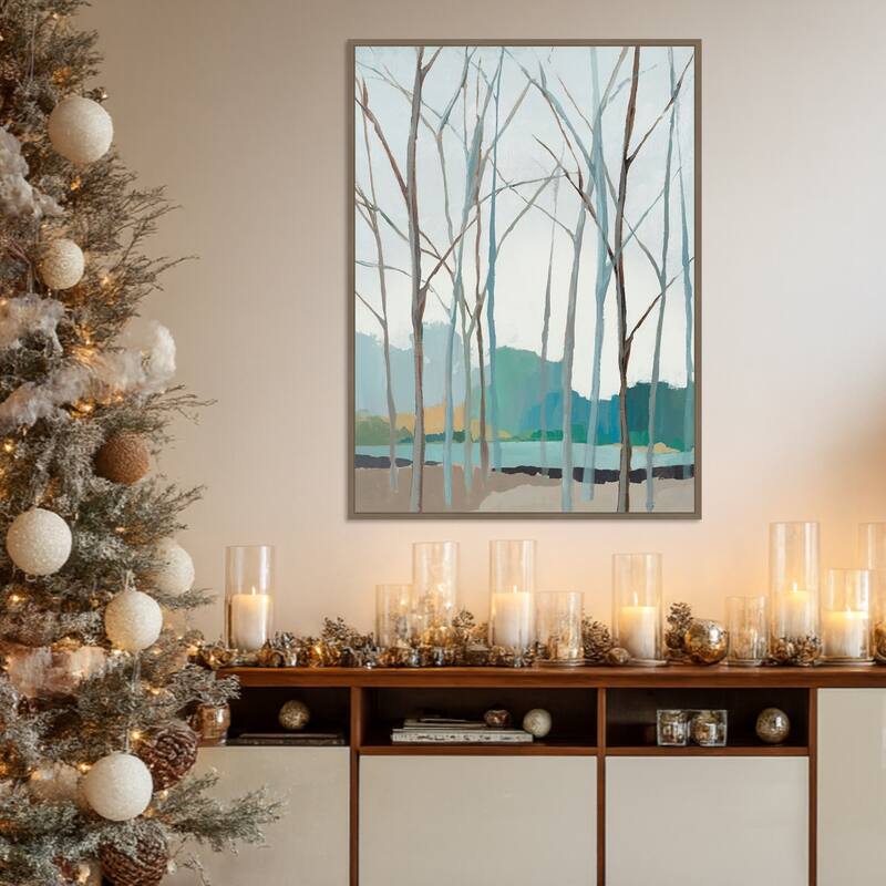 Winter Trees II by Isabelle Z Framed Canvas Wall Art Print - Sylvie Dark Gold