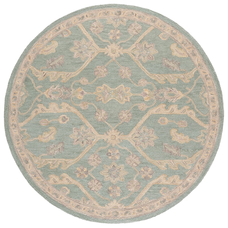 SAFAVIEH Handmade Blossom Eefke Modern Floral Wool Rug - 6' Round - Light Blue/Beige
