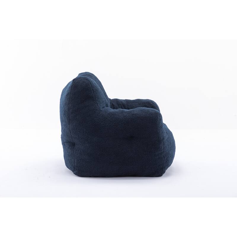 Dark Blue Teddy Modern 39.37" Upholstered Bean Bag Chair with Memory Sponge for Living Room